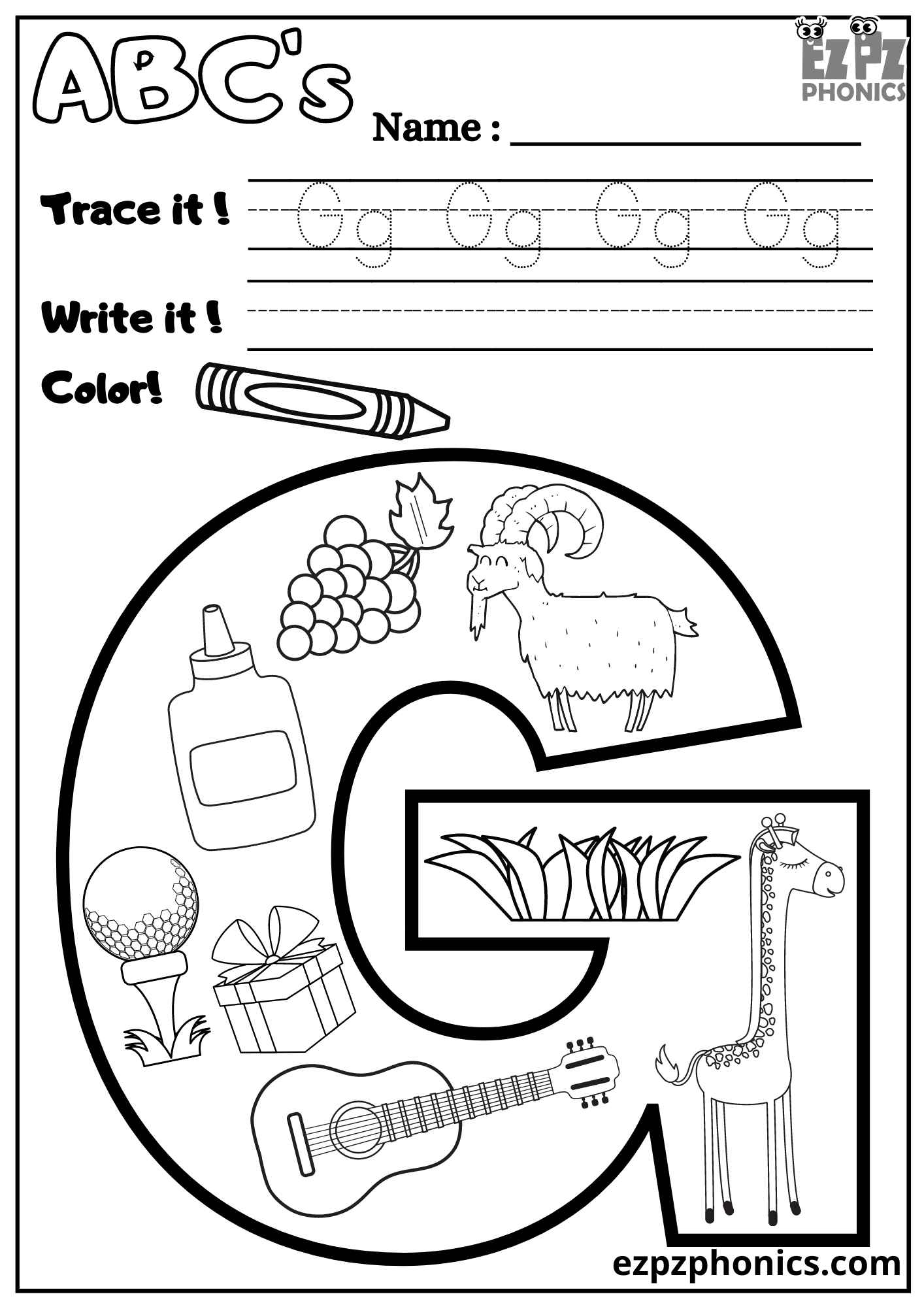Letter G Trace Write And Color Ezpzphonics